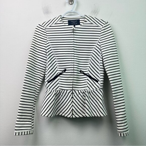 Zara Small Striped Peplum Nautical Jacket Size Small - Picture 6 of 7